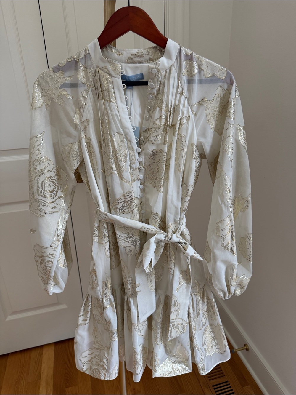 ANTONIO MELANI White and Gold Floral Button-Front Dress